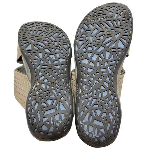 MERRELL BUNGEE Tan Genuine Leather Suede Slides Flip Flops Sandals Sporty sz 7 - Picture 15 of 16